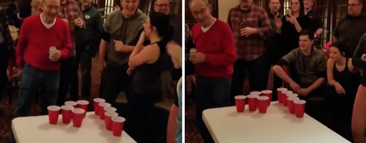 85 year old twins play beer pong