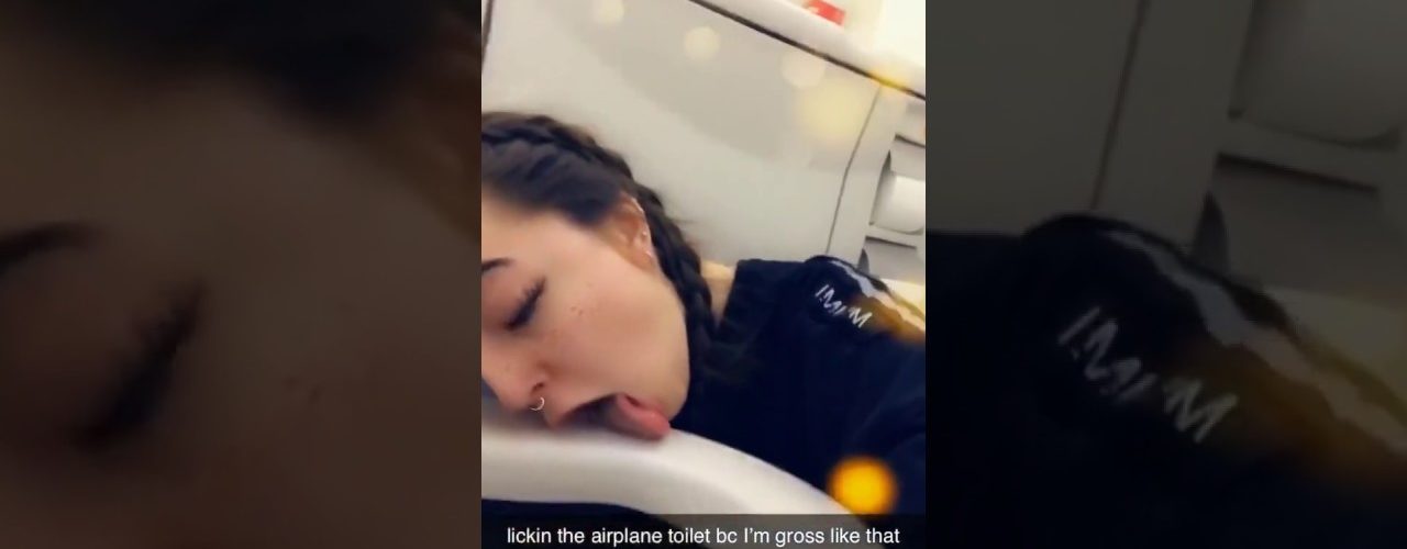 disgusting girl licks airplane t