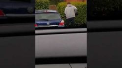a man leaf blows a car