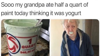 Grandpa eats paint thinking it was yogurt
