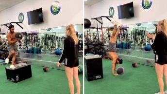 gym fail turns into handstand