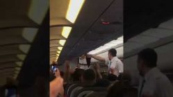 passsengers mock a flight attend
