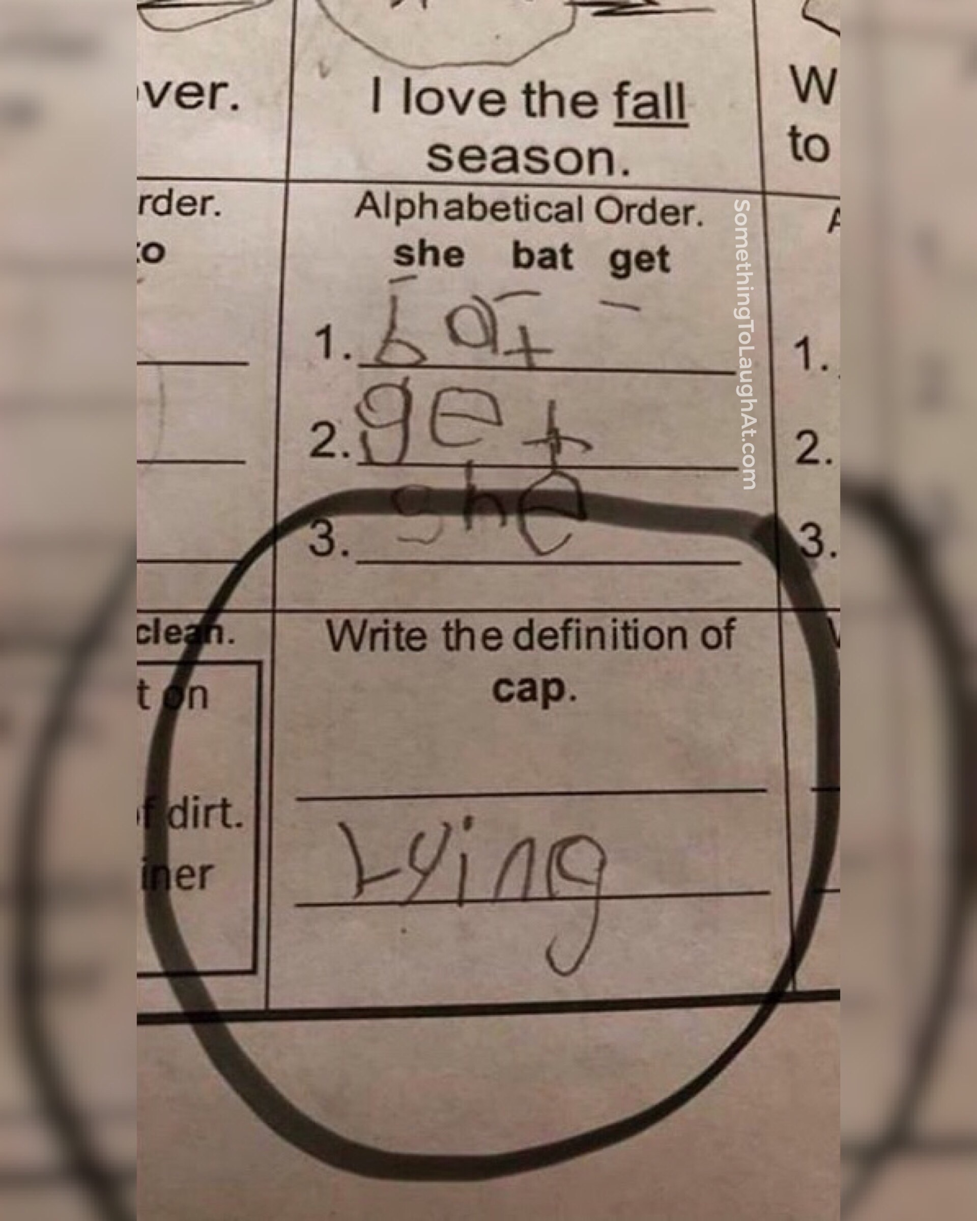 Elementary school kid funny answer to homework