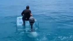 Man drives invisible boat