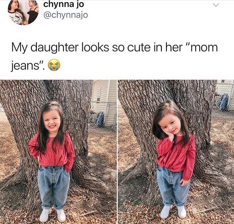 Daughter wearing mom jeans