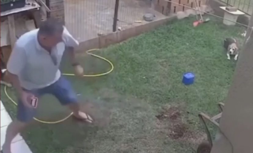 man blows up back yard