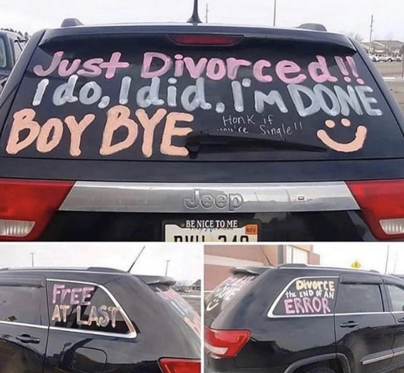 Just divorced celebration on car