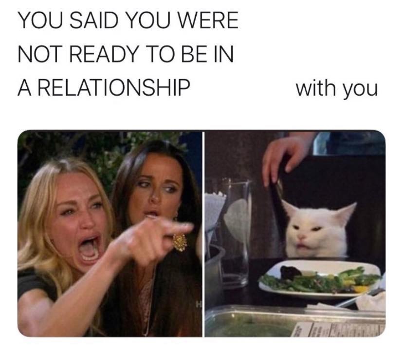 You said you weren't ready for relationship angry cat meme