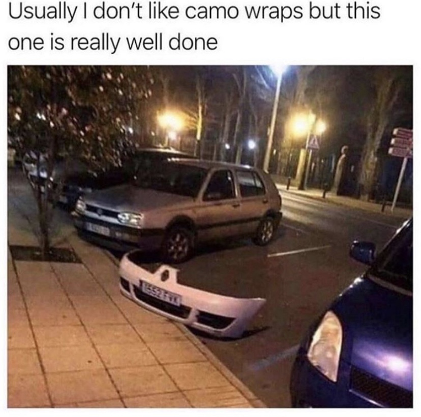 car camo wrap bumper meme