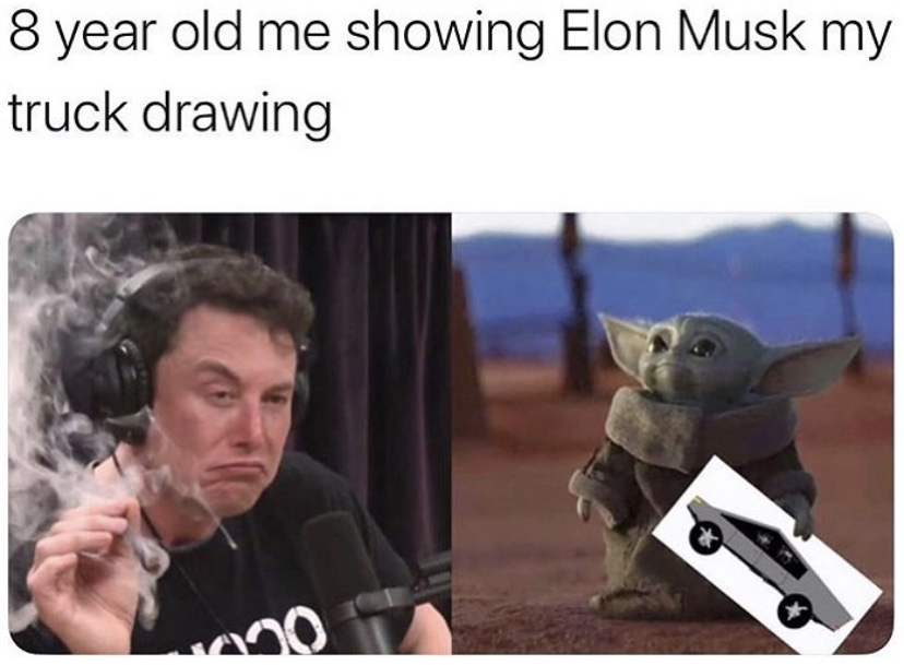 8 year old me showing Elon Musk my truck drawing