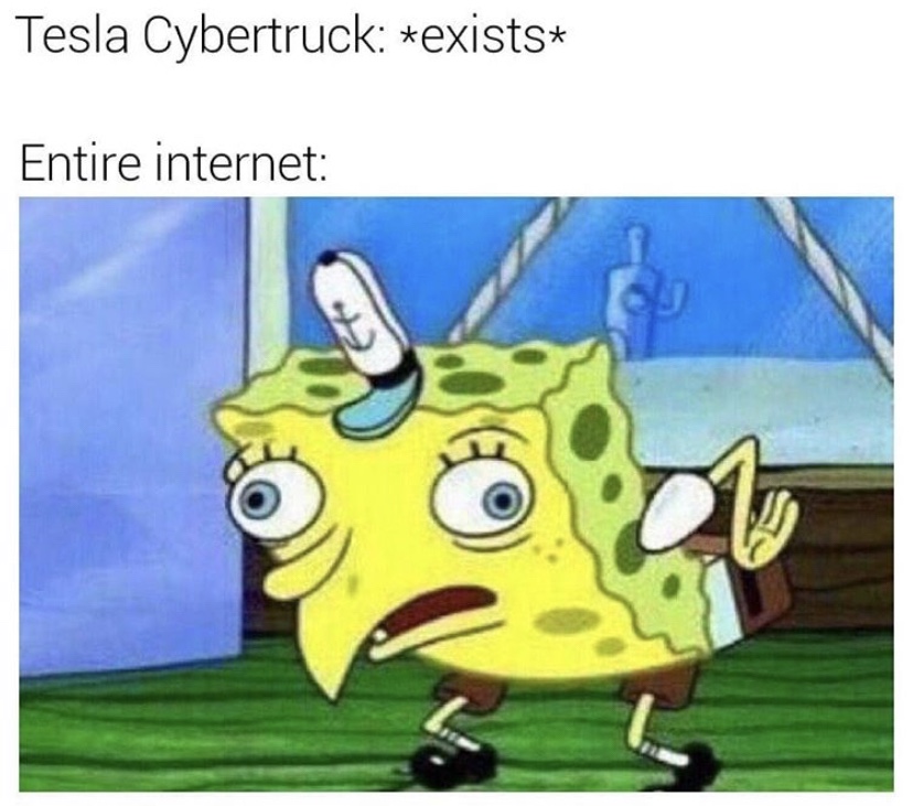 Tesla Cybertruck exists mocking Spongebob meme