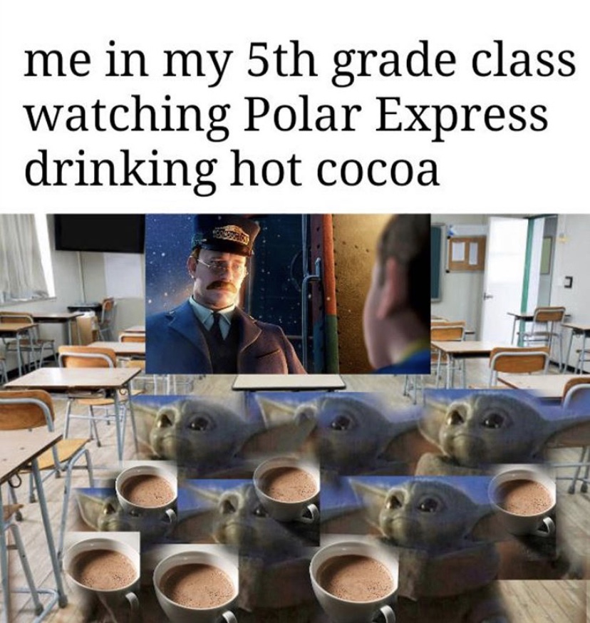 Me in my 5th grade class watching Polar Express drinking hot chocolate
