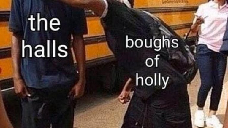 Deck the halls with boughs of holly fight meme