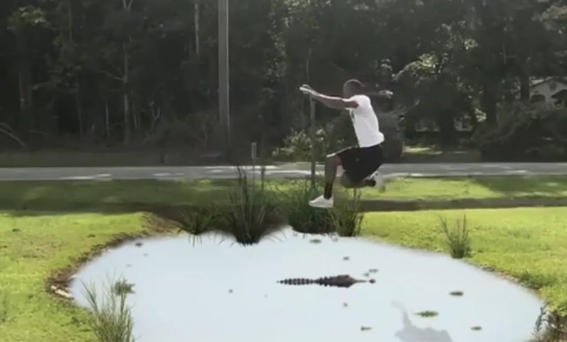 Man jumps over alligator pond