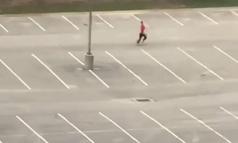 sprinting in hotel parking lot