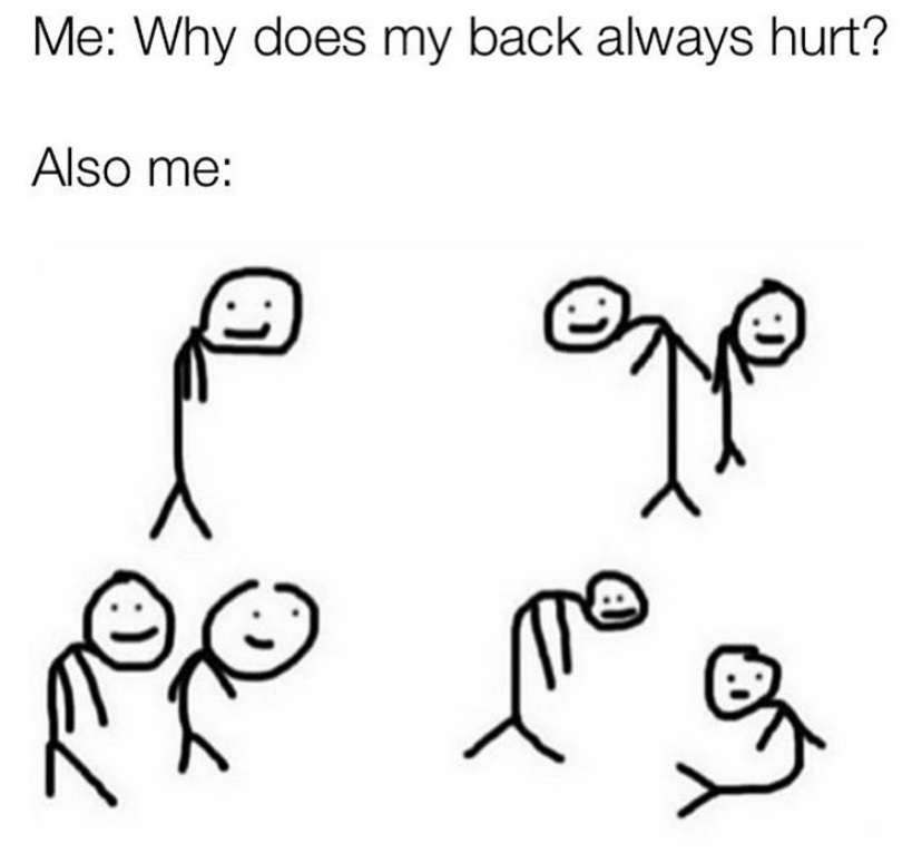 Why does my back always hurt? Also me meme