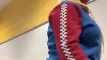 girl almost knocks herself out in a classroom
