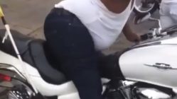 Man revs motorcycle in weird way