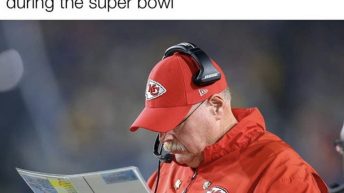 Andy Reid looking at the menu to find what chicken wings he's gonna order today during the Super Bowl meme