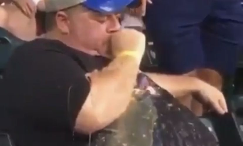 Drunk man throws up in baseball stadium stands