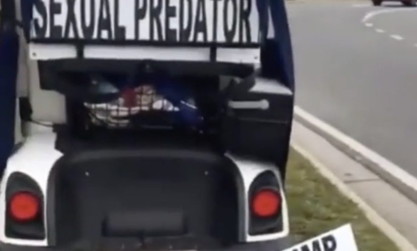 Trump supporter confronts old man in golf cart