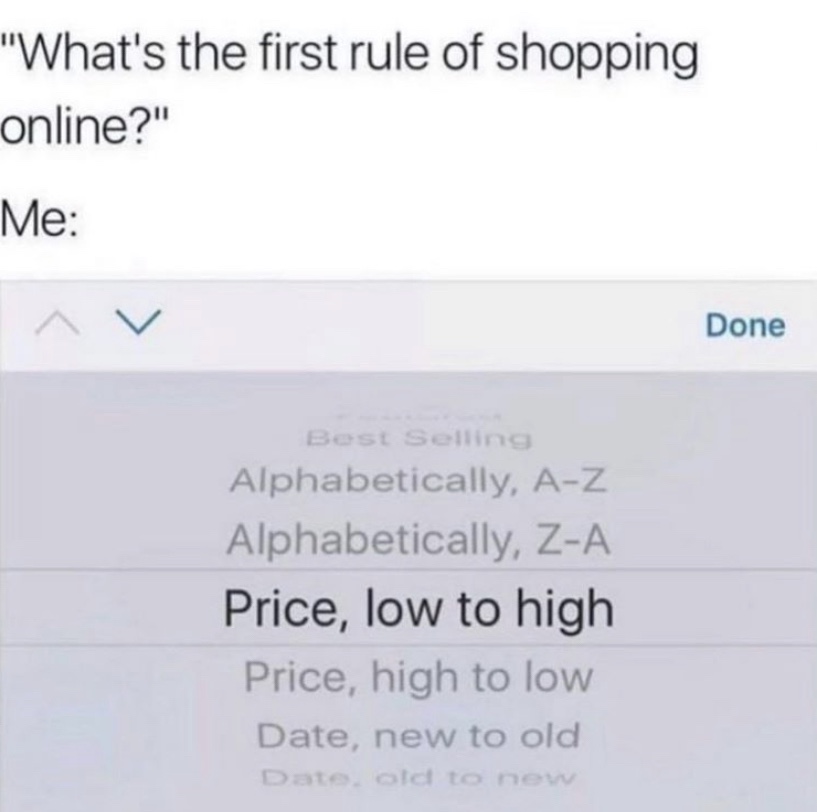 the first rule of shopping online meme