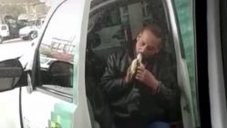Man caught eating banana at gas station