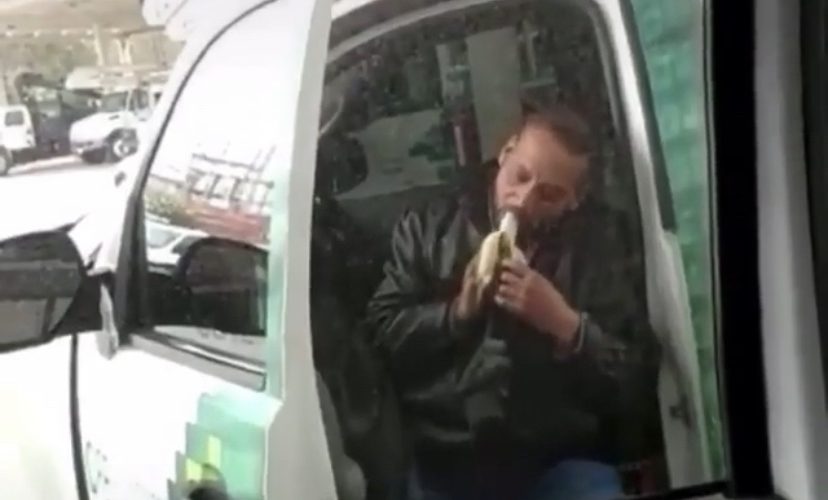 Man caught eating banana at gas station