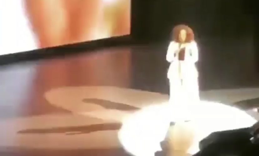 Oprah trips and falls while speaking