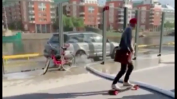 Guy flies off of skateboard