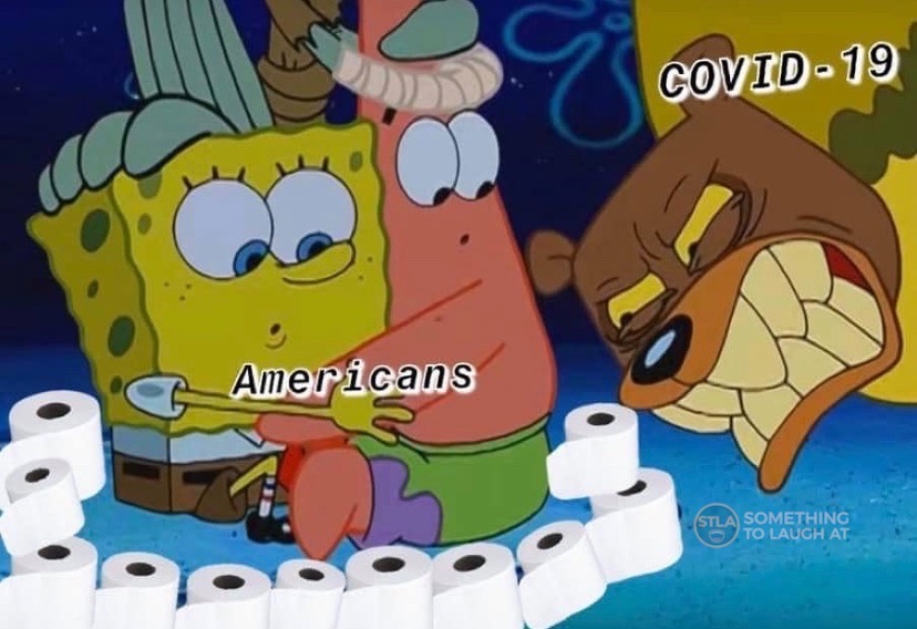 Americans toilet paper vs coronavirus Spongebob meme