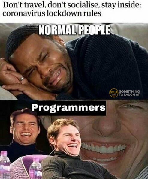 Normal people vs programmers social distancing meme
