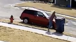 Woman gets smacked by trash can
