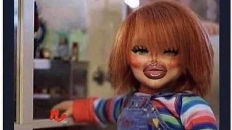 Doing my makeup just to sit at home Chucky doll meme