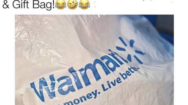 Walmart bag is a trash can liner, lunch box, rain bonnet, trash can, laundry basket & gift basket meme