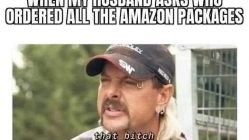 When my husband asks who ordered all the amazon packages Joe Exotic meme