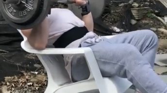 Bench press in plastic chair