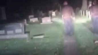 Cops run from graveyard scream