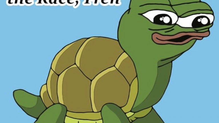 slow and steedi wins the race fren pepe the frog turtle meme