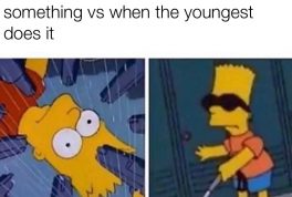 Parents when the oldest child does something vs when the youngest does it bart simpson meme