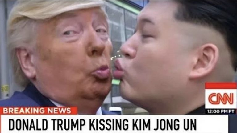 Trump kissing Kim Jong Un meme