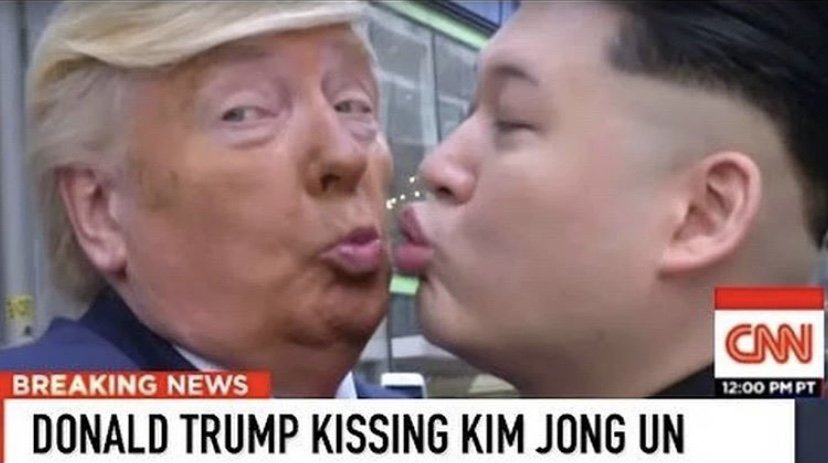 Trump kissing Kim Jong Un meme