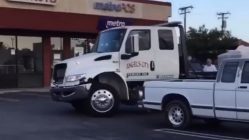 Truck driver drives wild in parking lot