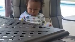 Baby gives mom angry face