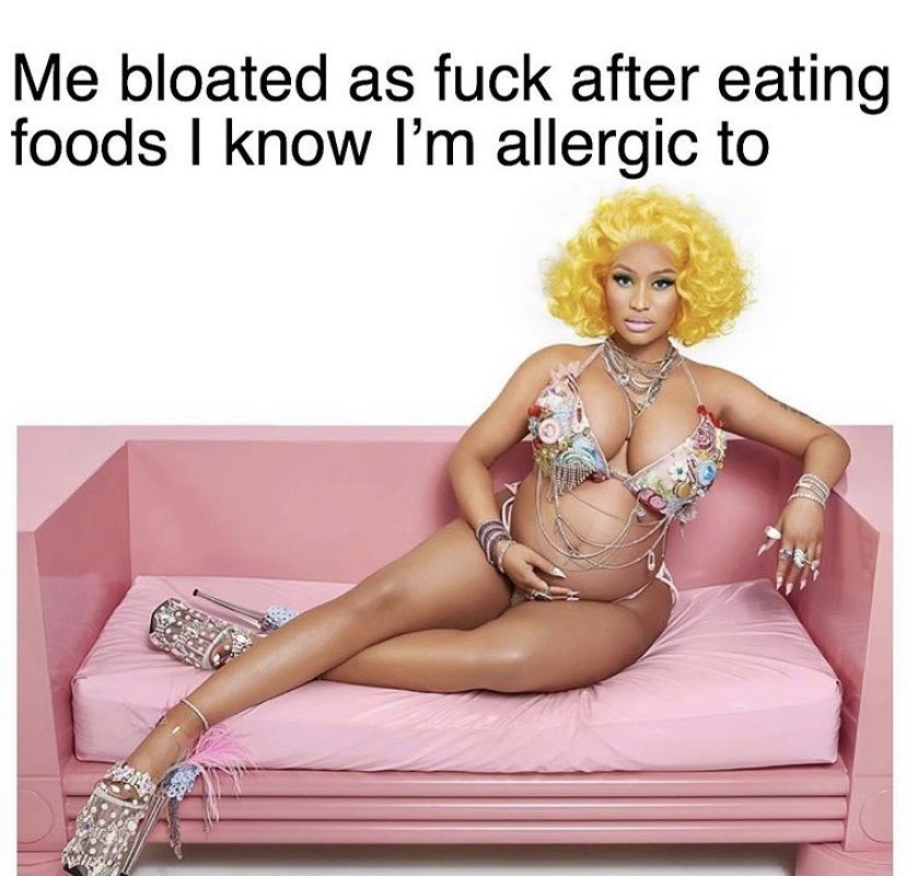 Me bloated after eating food I'm allergic to Nicki Minaj pregnant meme
