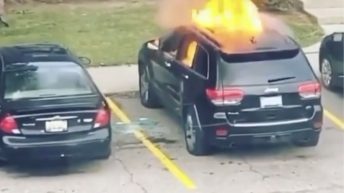 Girl sets car on fire