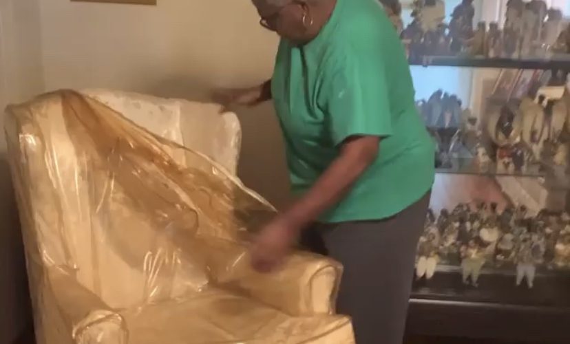 Woman takes plastic off couch for first time in over 30 years