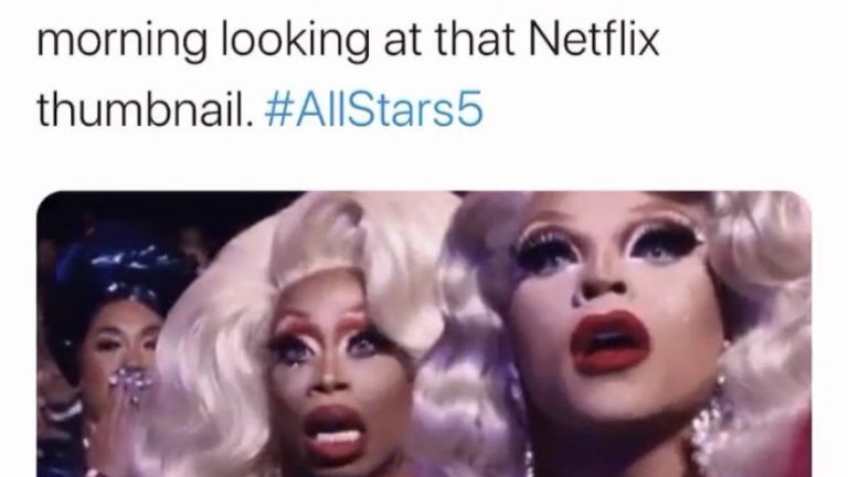Every sing gay in the Uk this morning looking at that Netflix thumbnail RuPaul Drag race All Star 5 meme