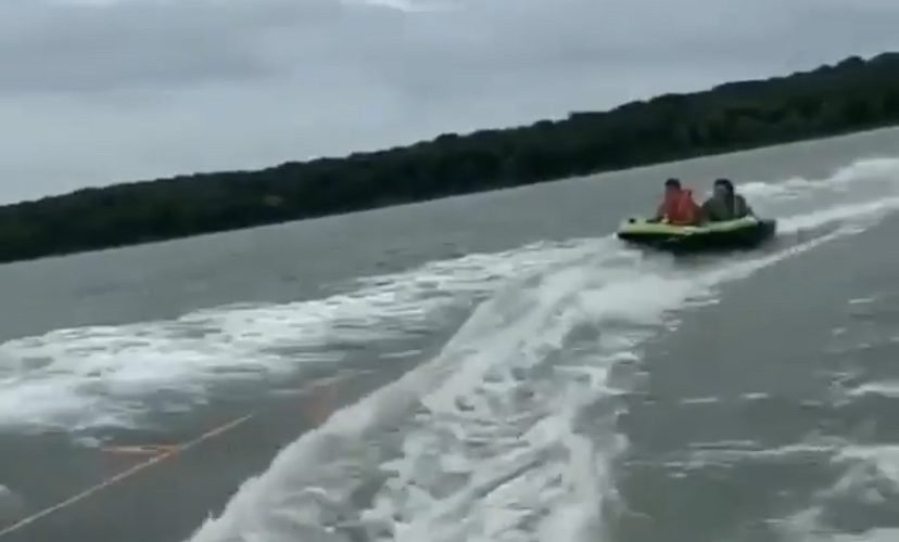 Raft pulled by boat fail