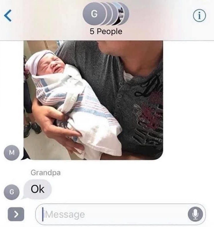 Grandpa not impressed about grandchild